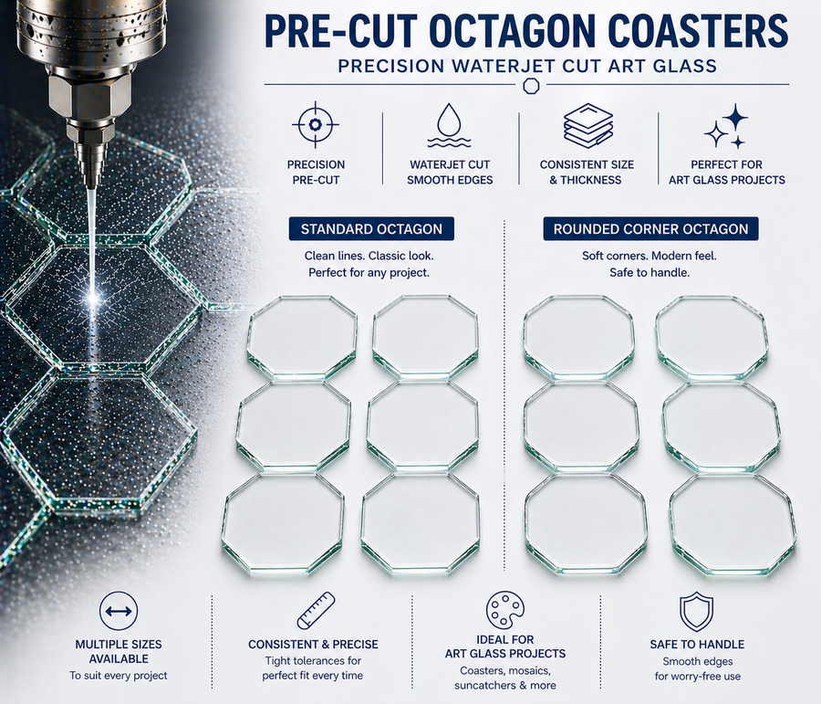 Pre-Cut Octagon Glass Coaster Blanks for Fused Glass, Mosaics & Crafts