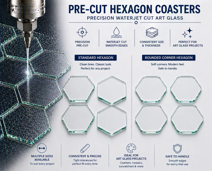 Pre-Cut Hexagon Glass Coaster Blanks for Fused Glass, Mosaics & Crafts