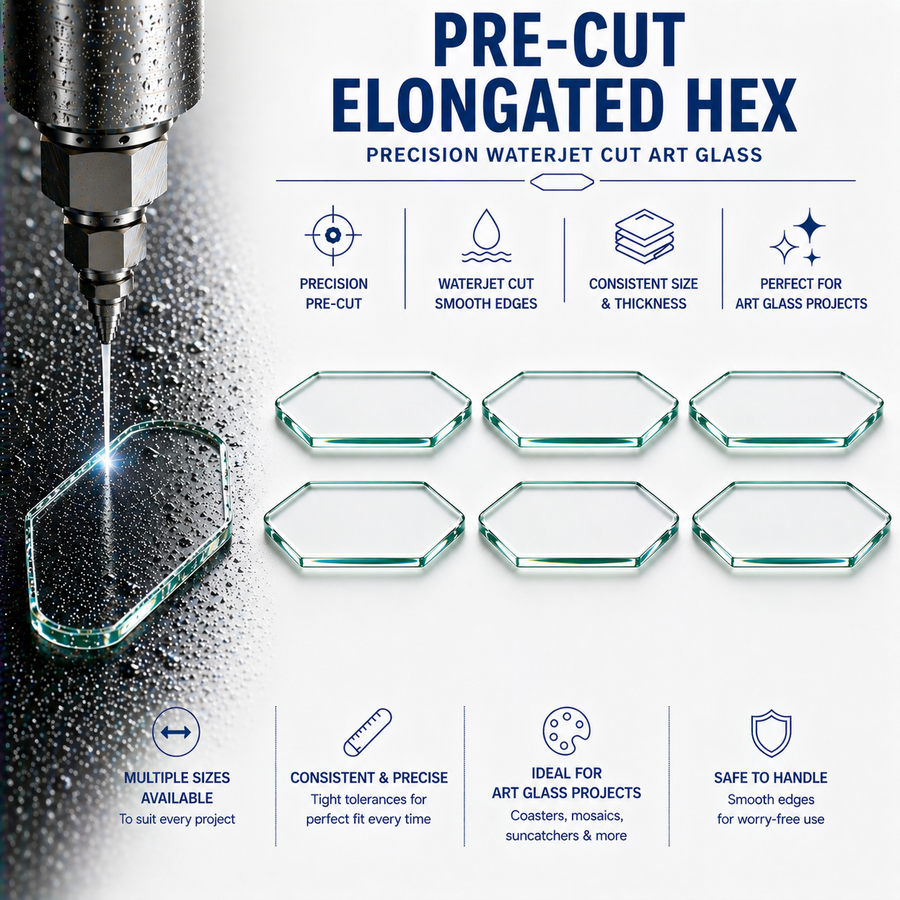 Pre-Cut Elongated Hex Glass Blanks for Fused Glass, Mosaics & Crafts