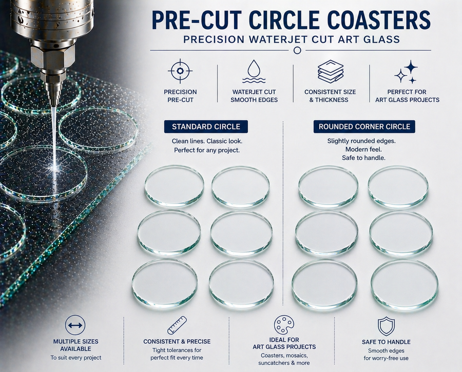 Pre-Cut Round Glass Coaster Blanks for Fused Glass, Mosaics & Crafts