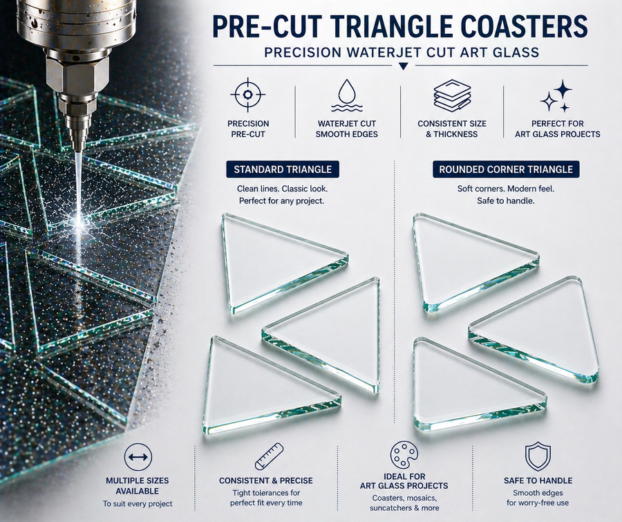 Pre-Cut Triangle Glass Coaster Blanks for Fused Glass, Mosaics & Crafts