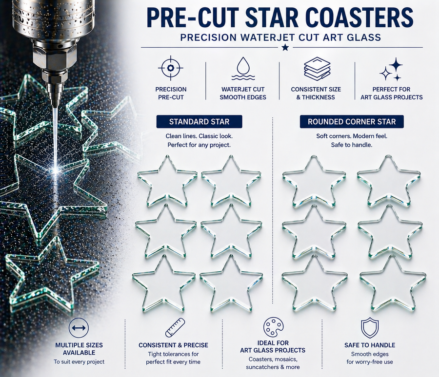 Pre-Cut Star Glass Coaster Blanks for Fused Glass, Mosaics & Crafts
